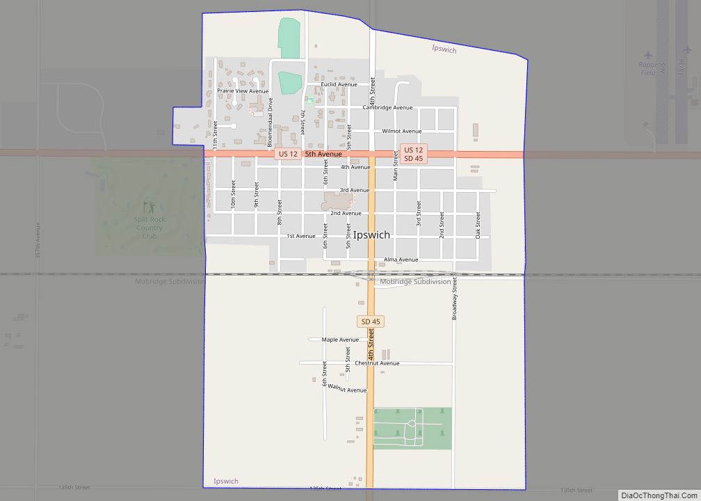 Map of Ipswich city, South Dakota