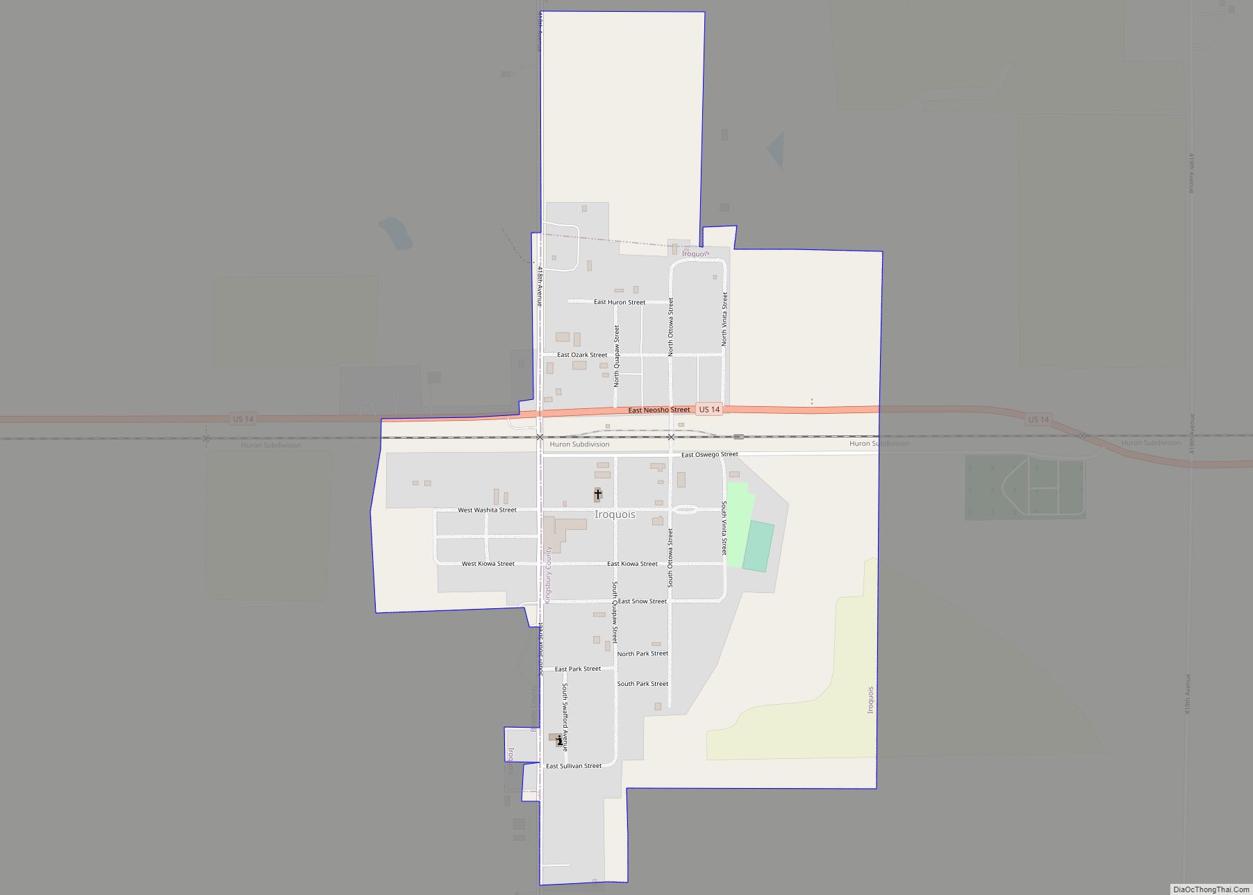 Map of Iroquois city, South Dakota