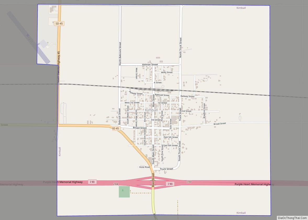 Map of Kimball city, South Dakota