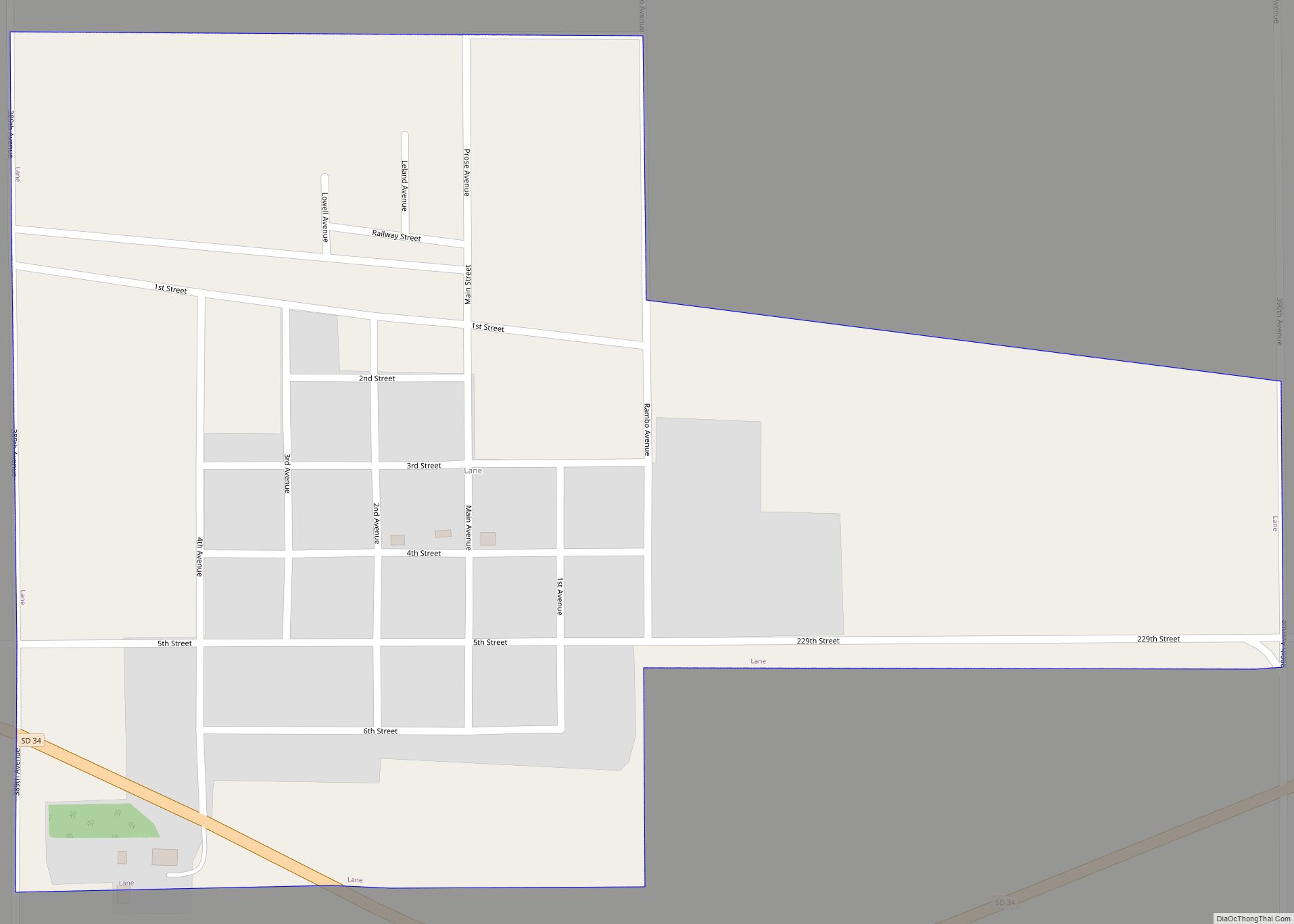 Map of Lane town, South Dakota