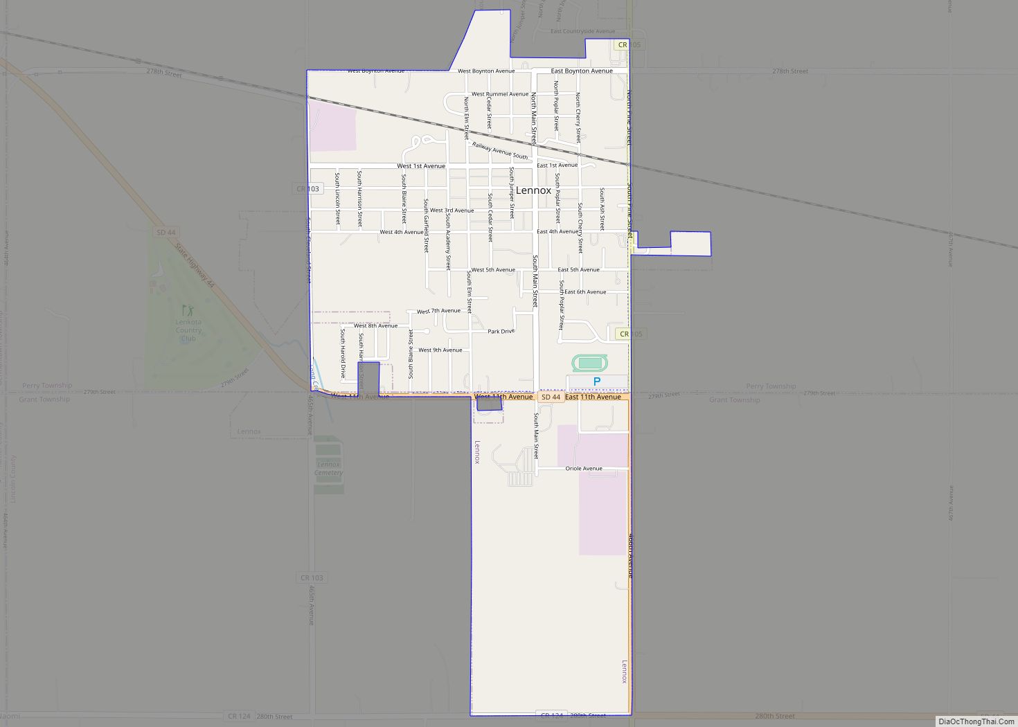 Map of Lennox city, South Dakota