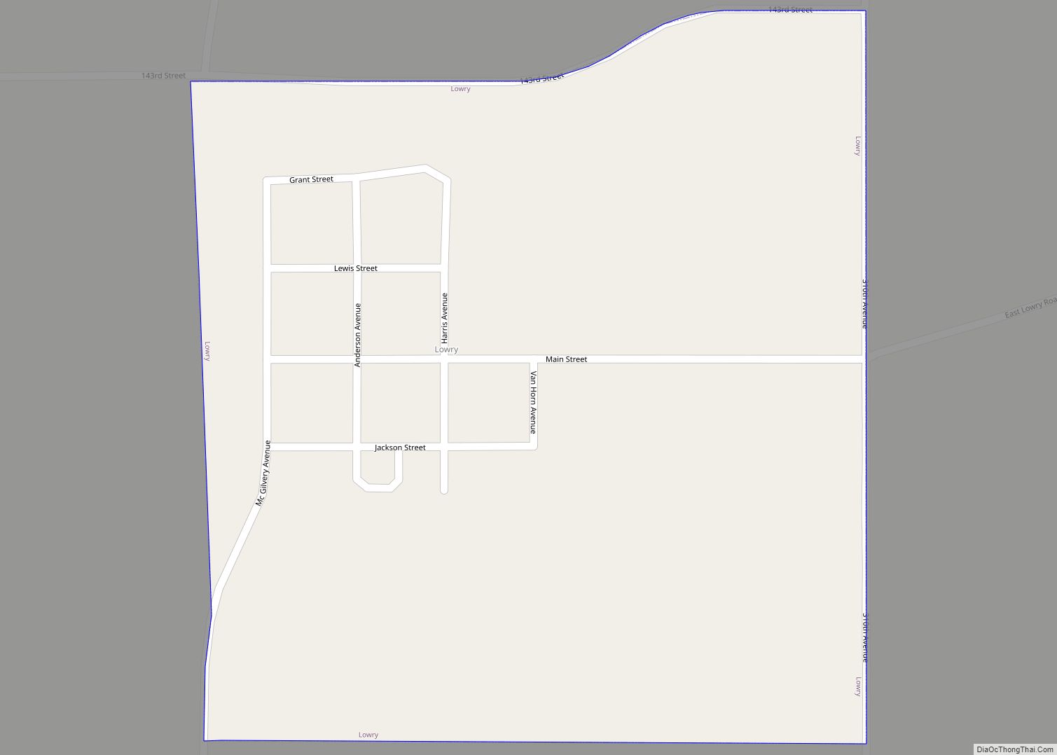 Map of Lowry town, South Dakota