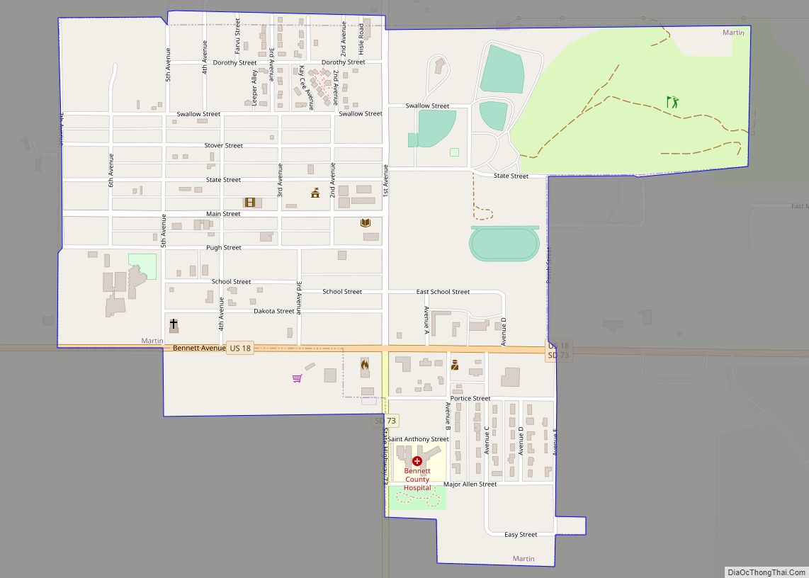 Map of Martin city, South Dakota