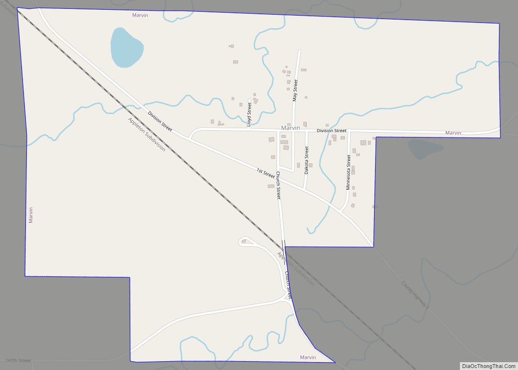 Map of Marvin town, South Dakota