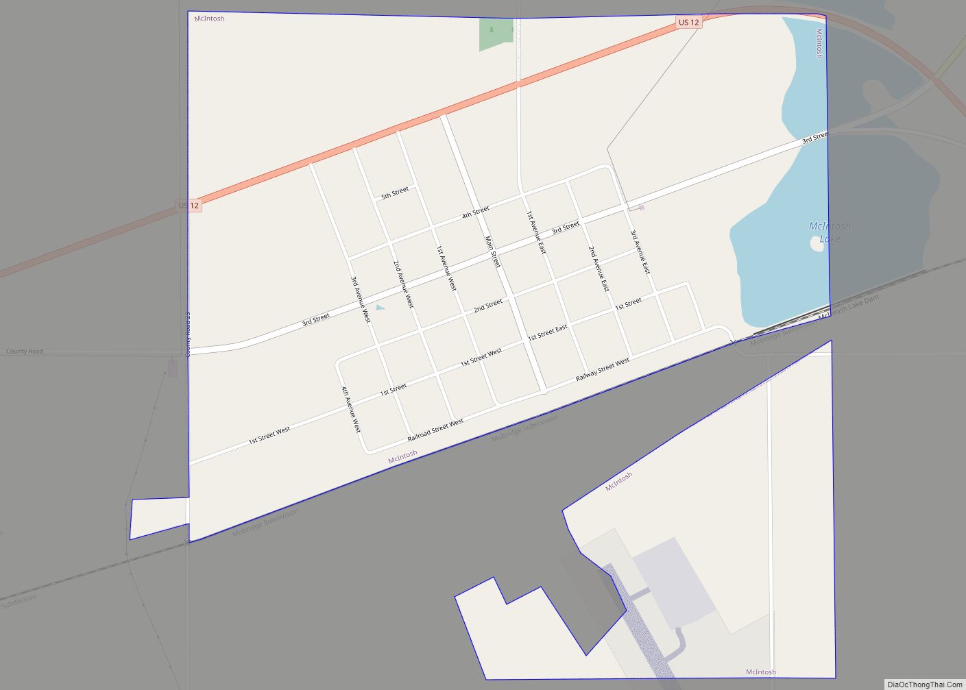 Map of McIntosh city, South Dakota