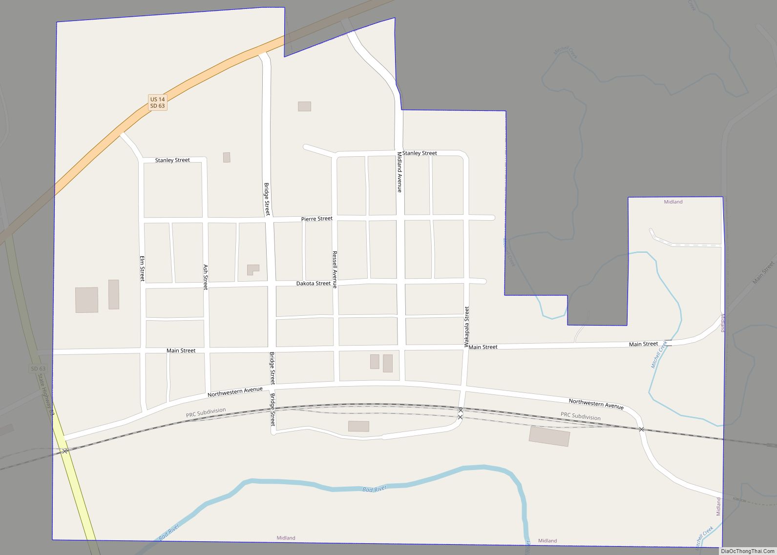 Map of Midland town, South Dakota