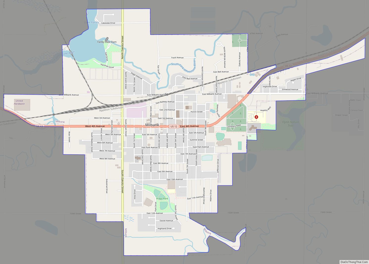 Map of Milbank city