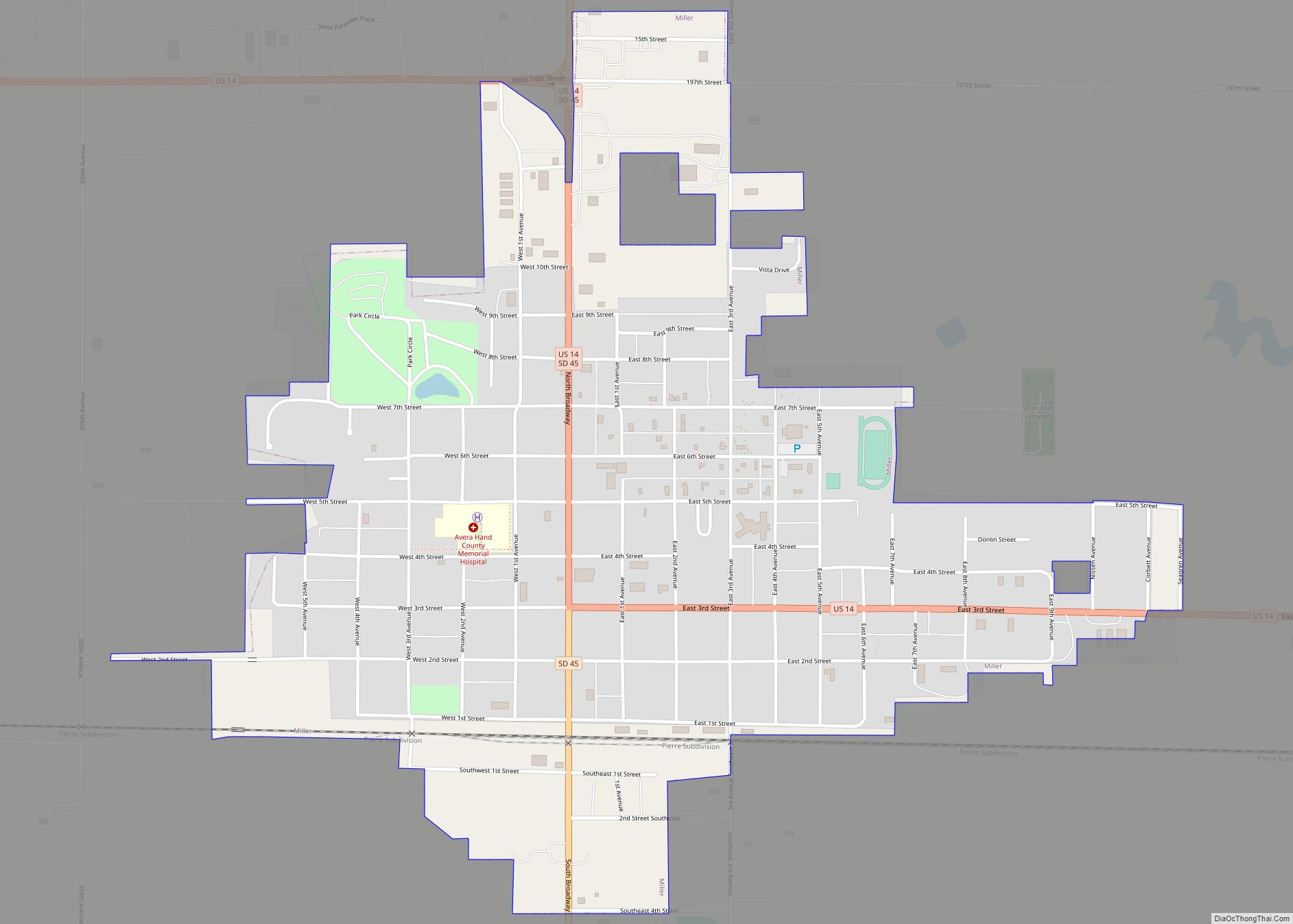 Map of Miller city, South Dakota