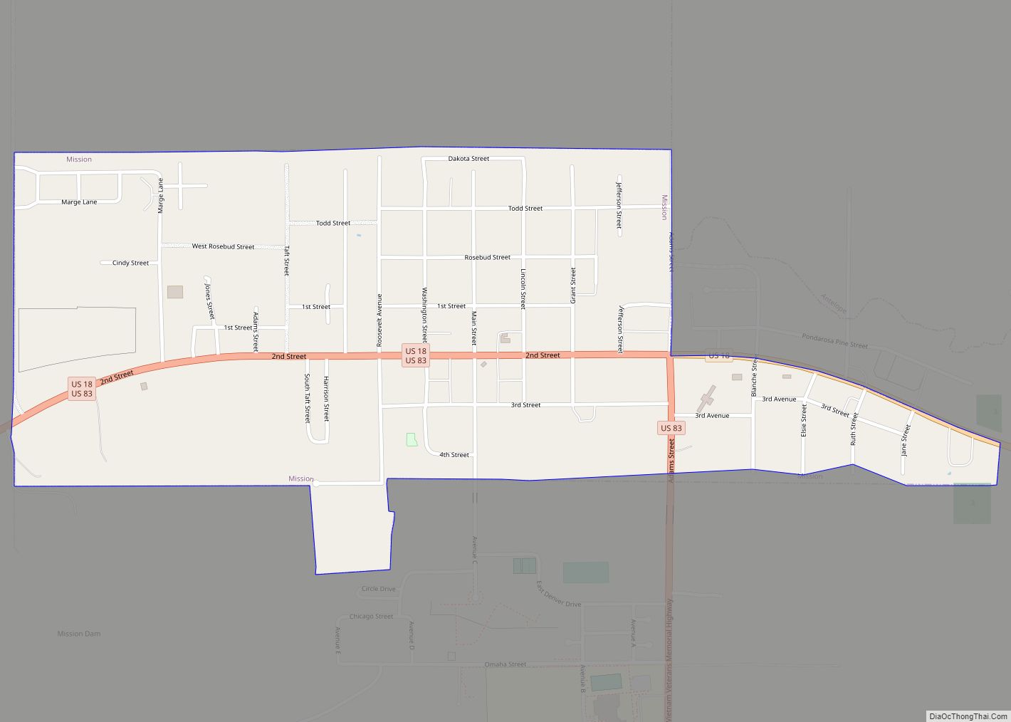 Map of Mission city, South Dakota