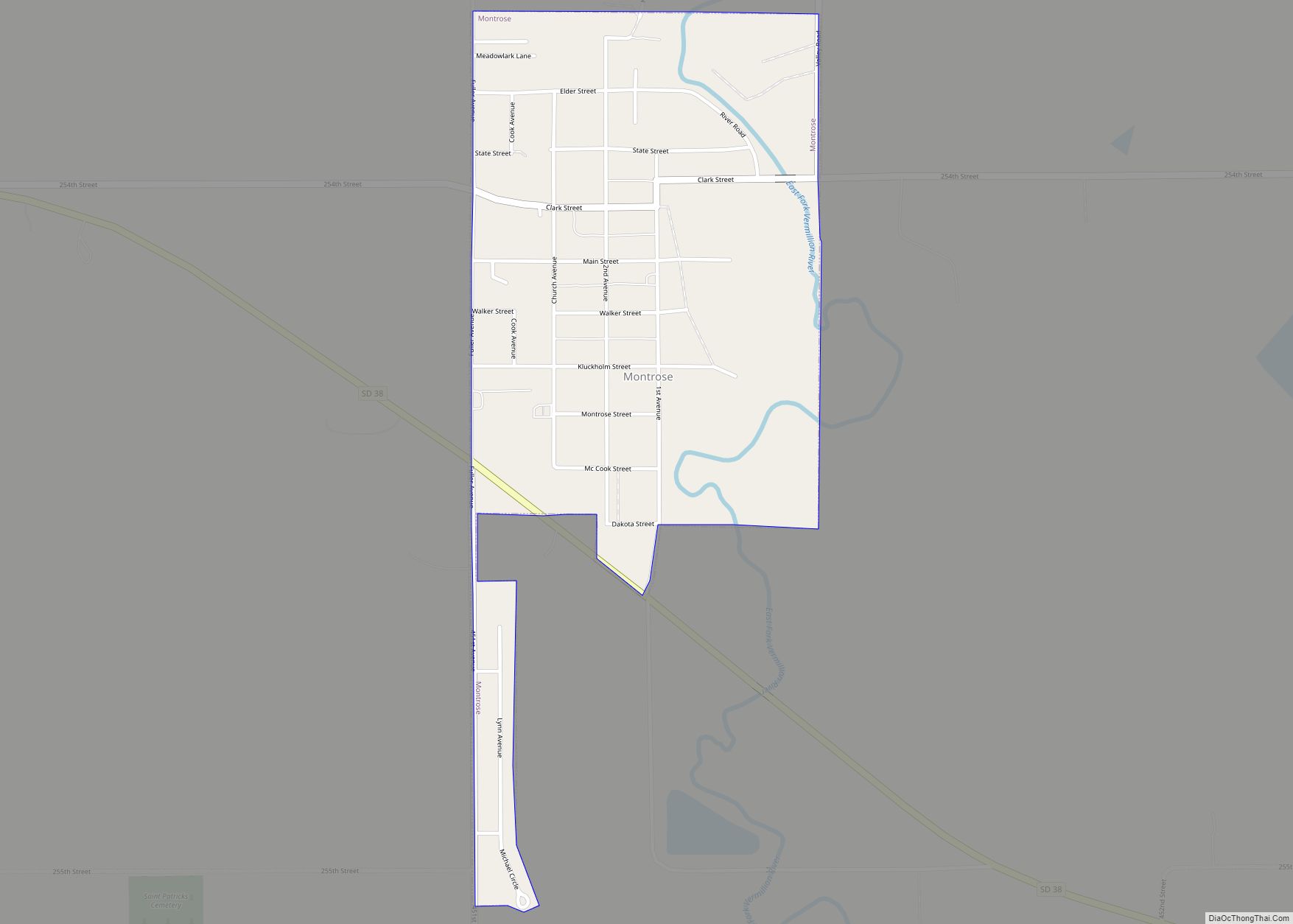 Map of Montrose city, South Dakota