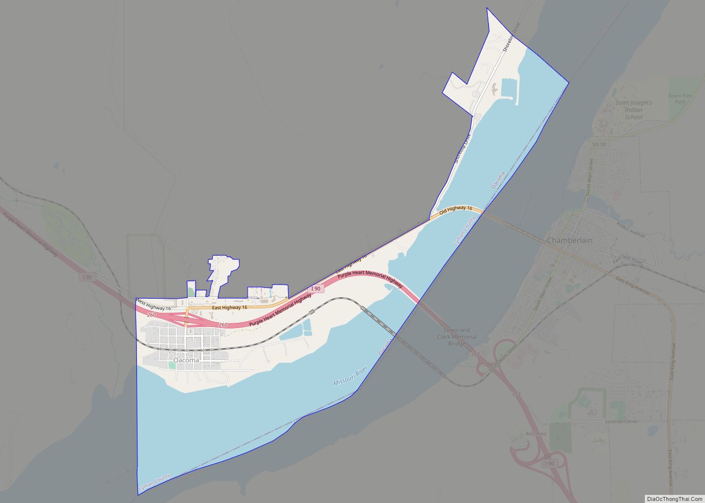 Map of Oacoma town