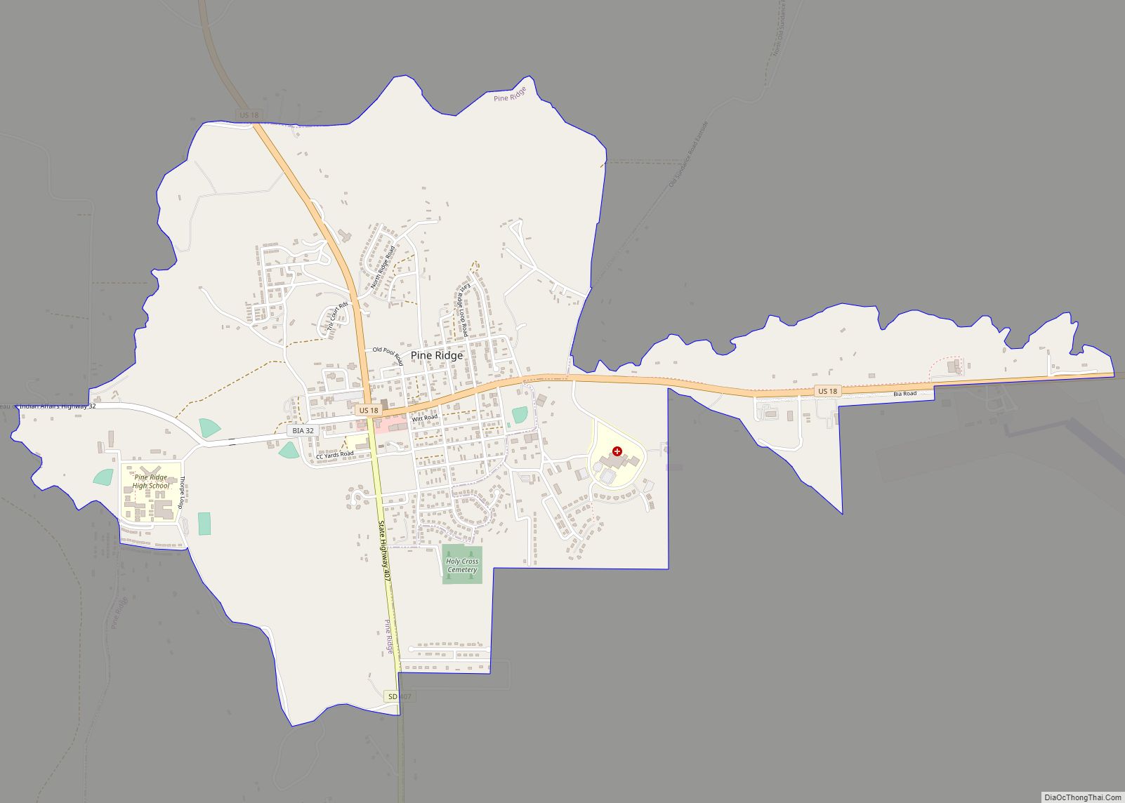 Map of Pine Ridge CDP, South Dakota