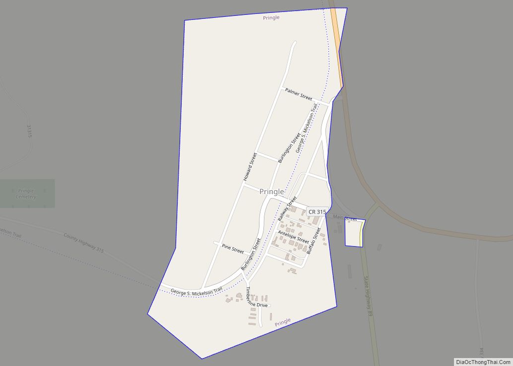 Map of Pringle town, South Dakota