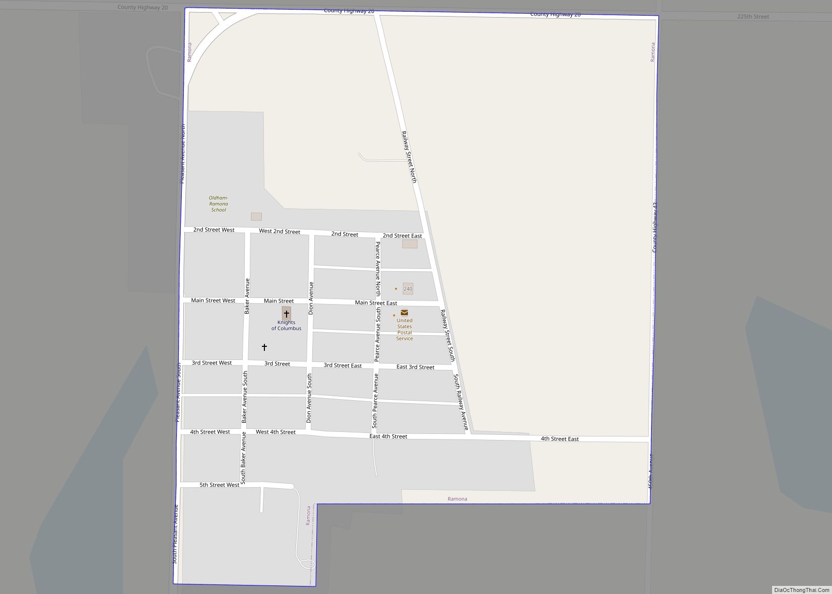 Map of Ramona town, South Dakota