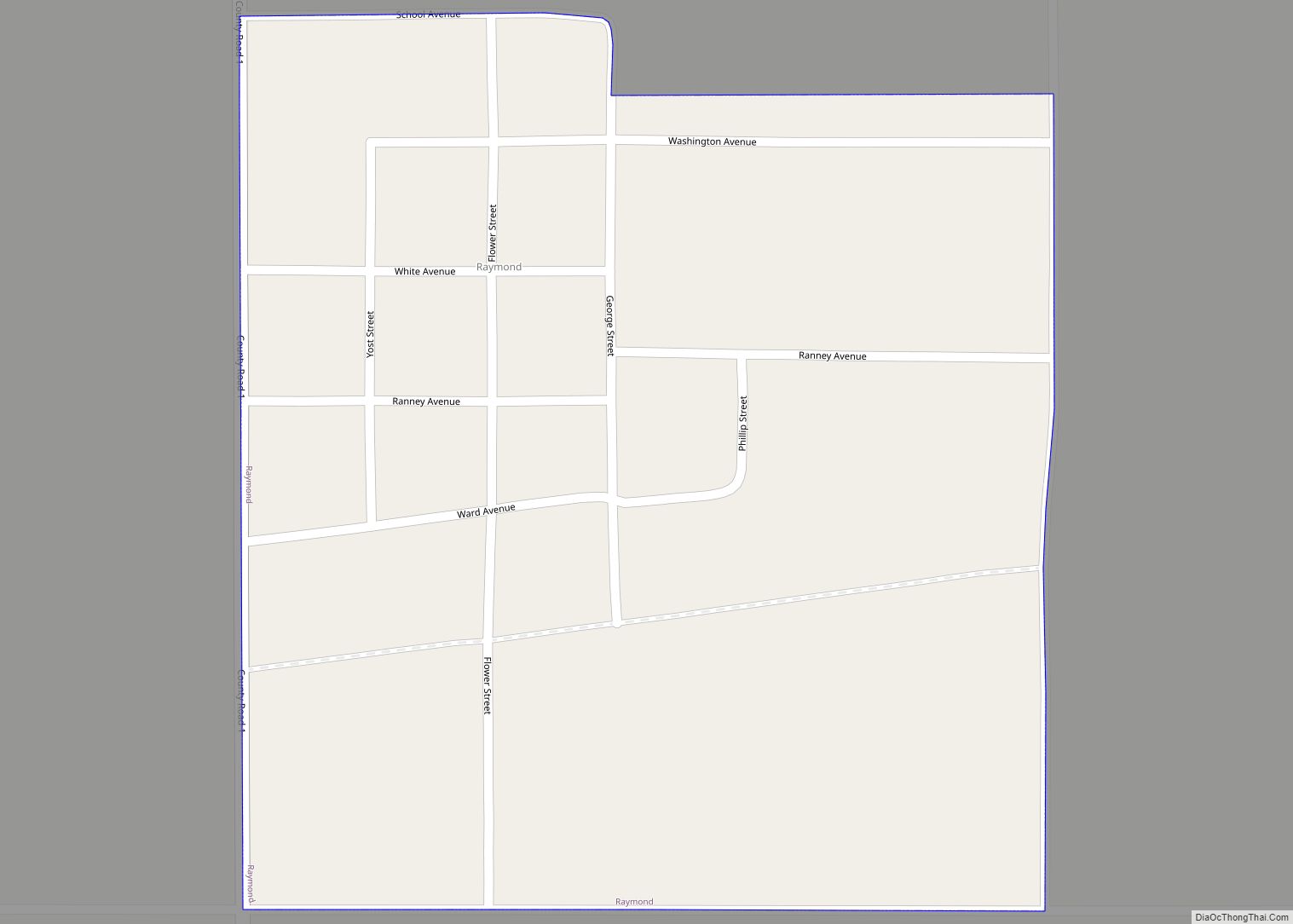 Map of Raymond town, South Dakota