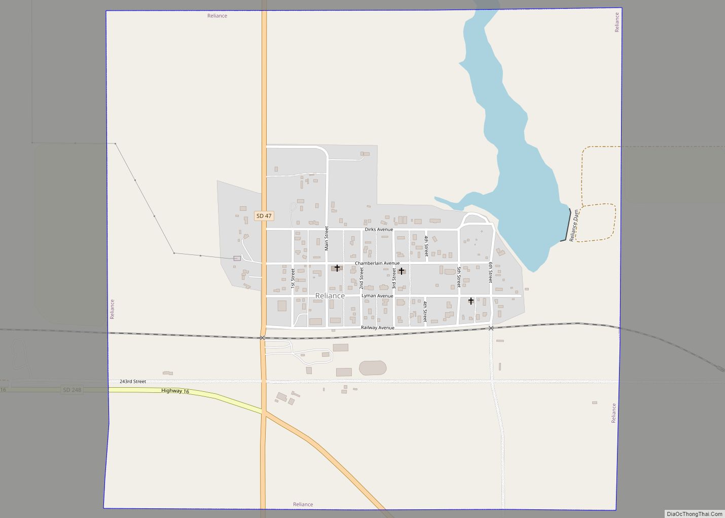 Map of Reliance town, South Dakota