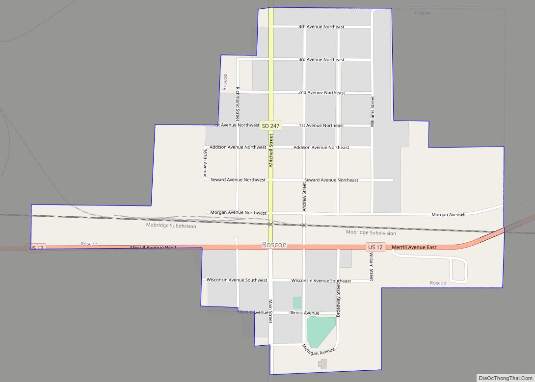 Map of Roscoe city, South Dakota