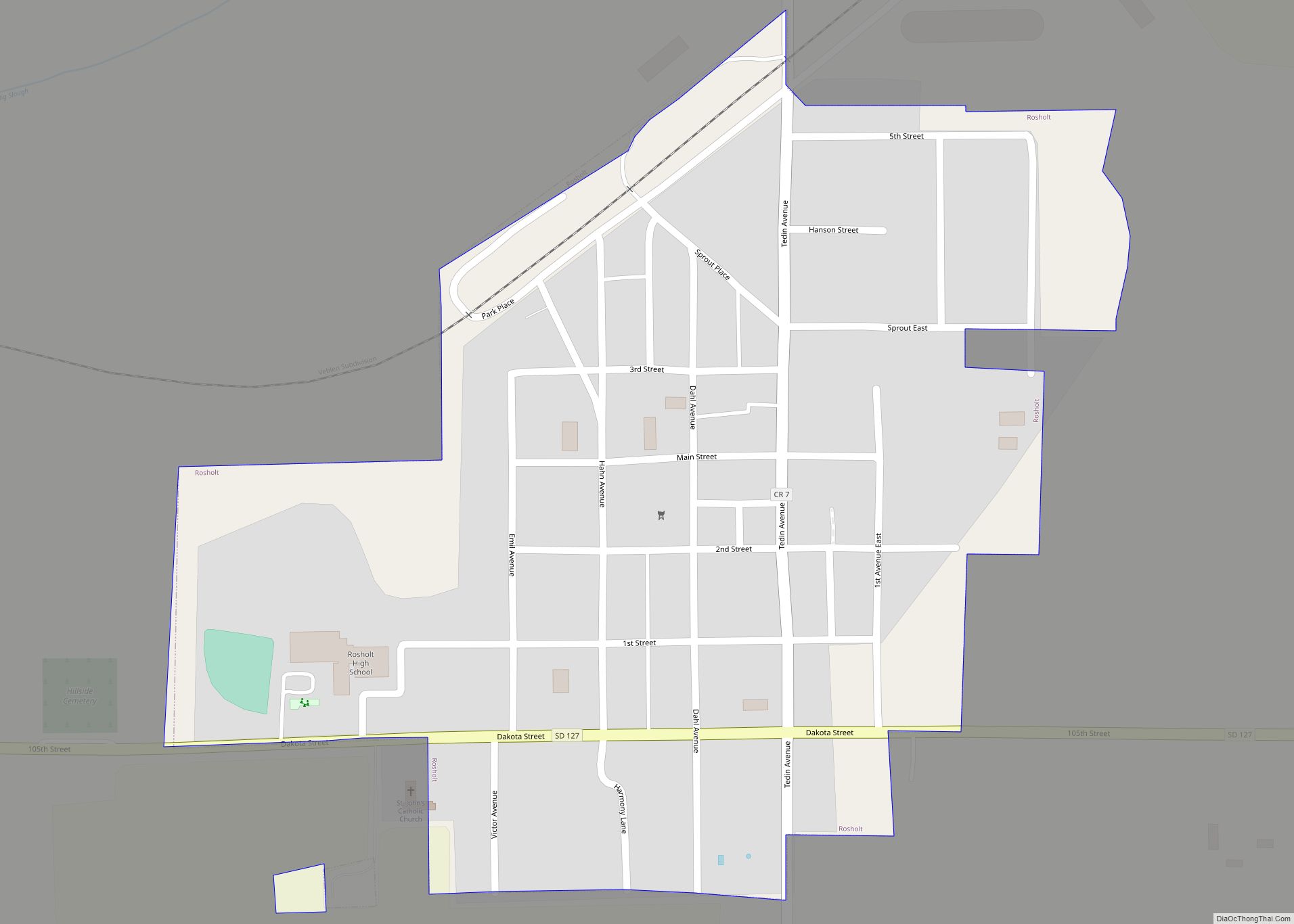 Map of Rosholt town, South Dakota