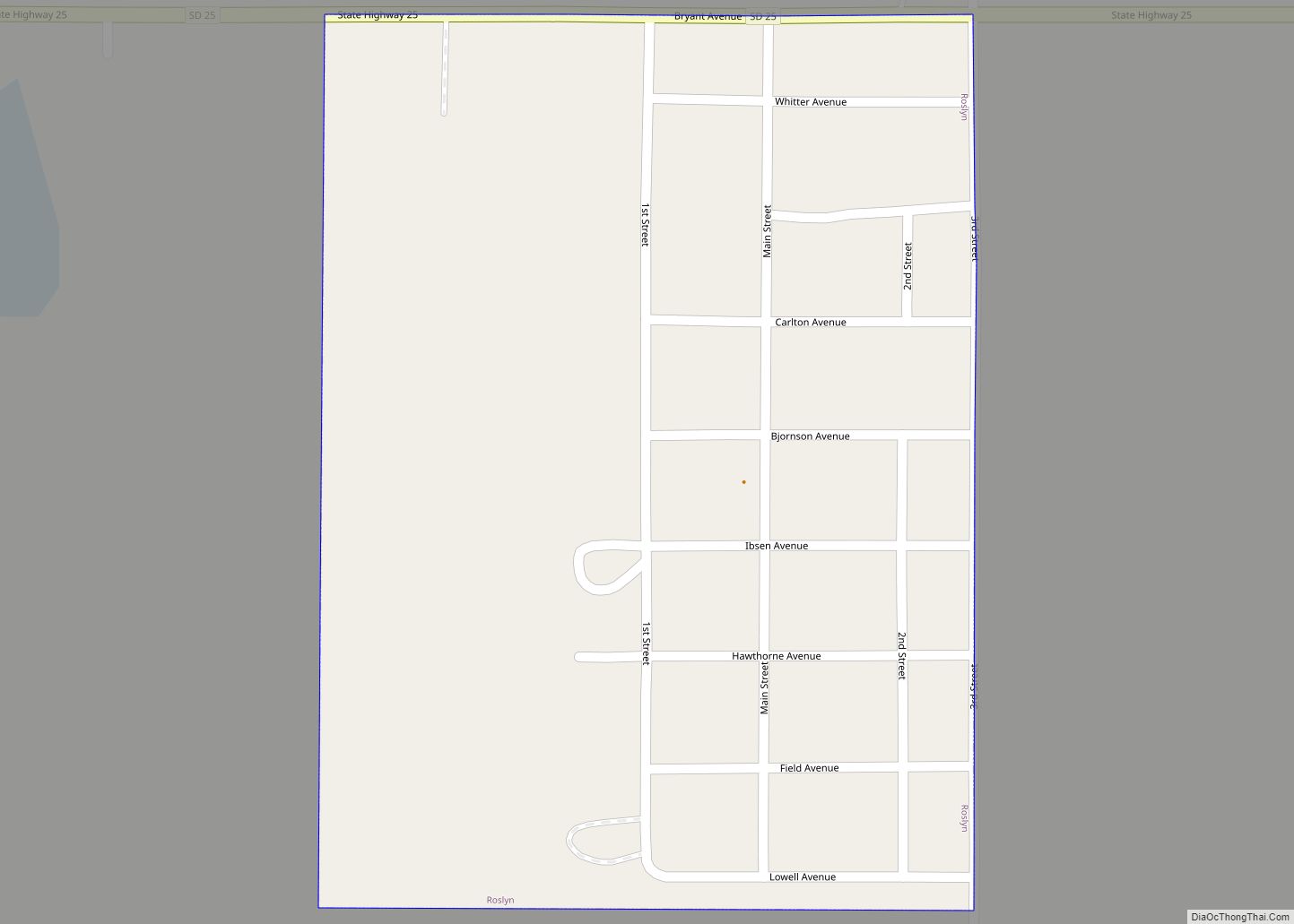 Map of Roslyn town, South Dakota