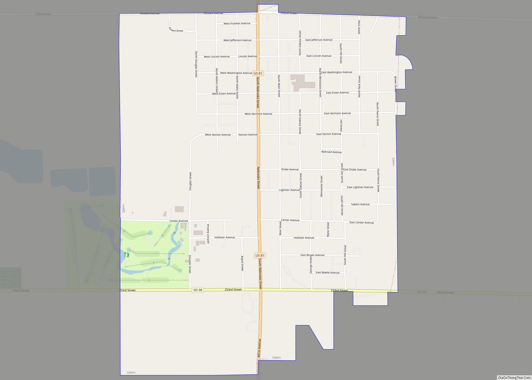 Map of Salem city, South Dakota