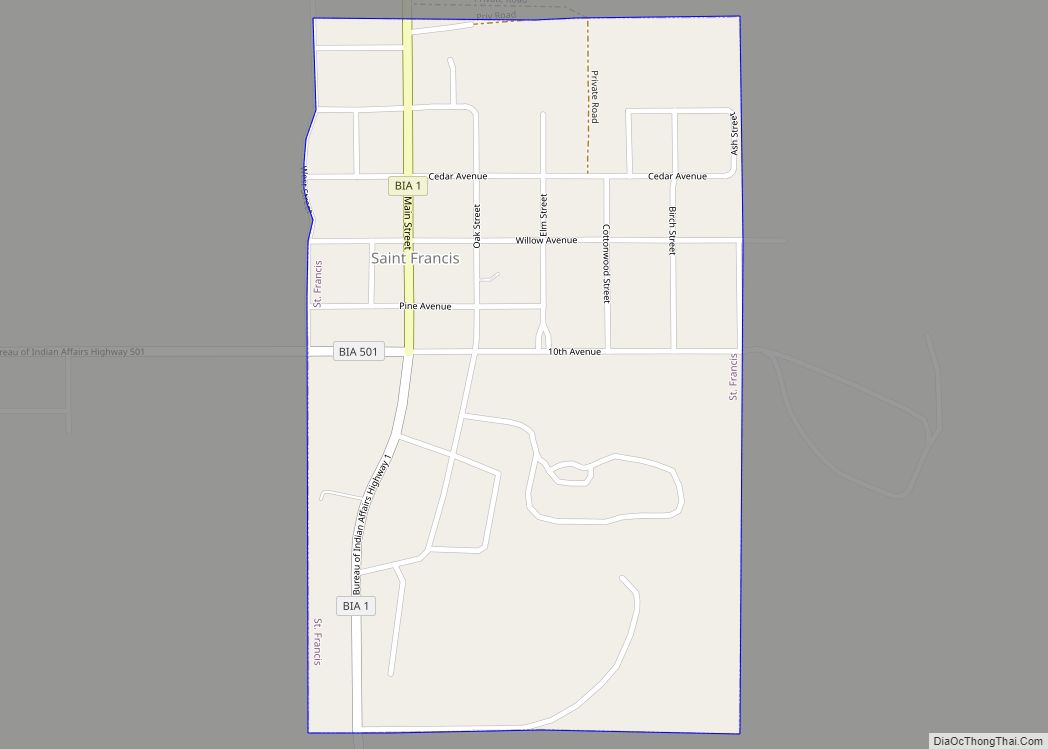 Map of St. Francis town, South Dakota