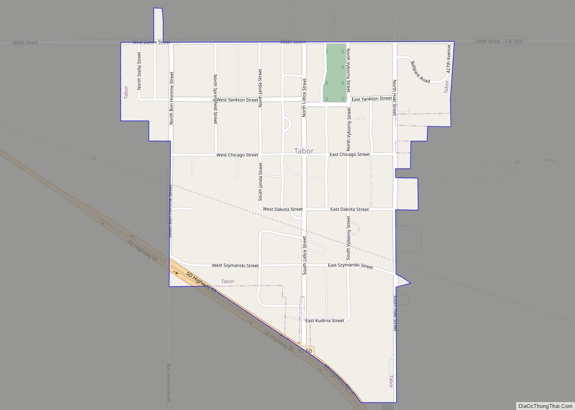 Map of Tabor town, South Dakota