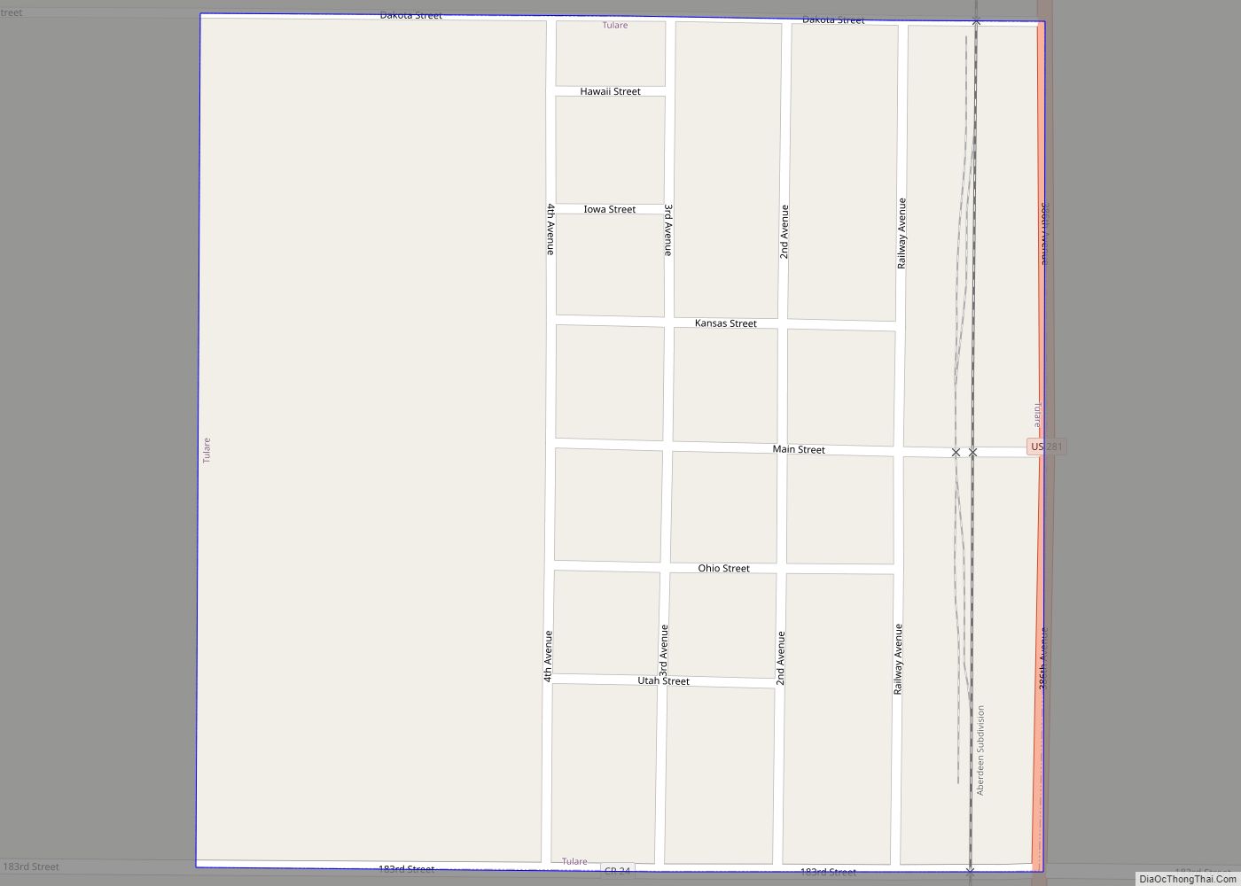 Map of Tulare town, South Dakota