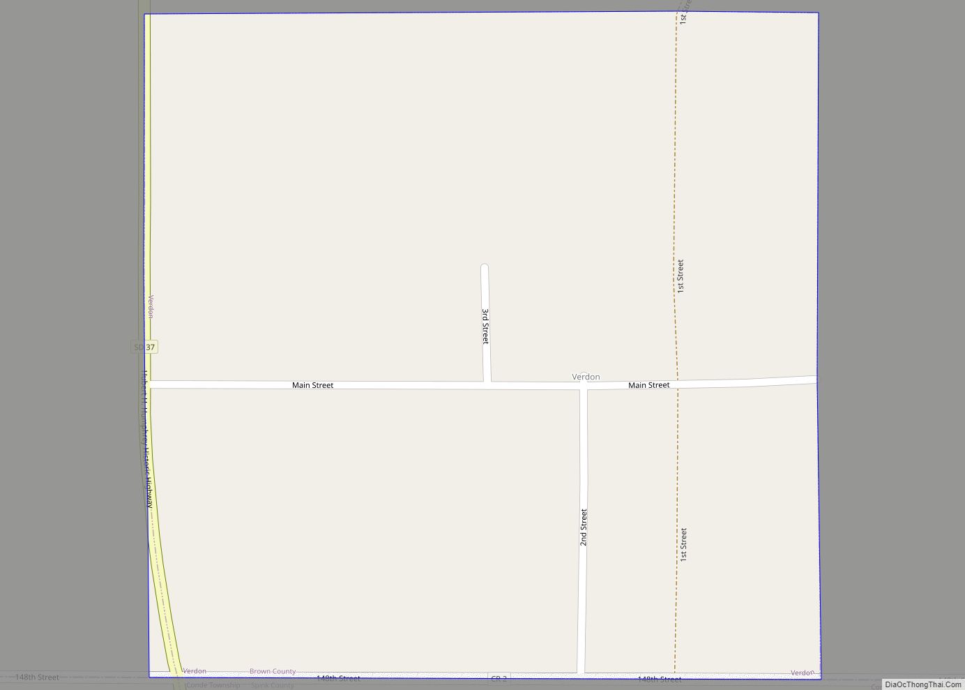 Map of Verdon town, South Dakota