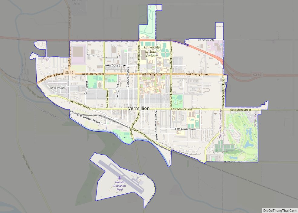 Map of Vermillion city, South Dakota