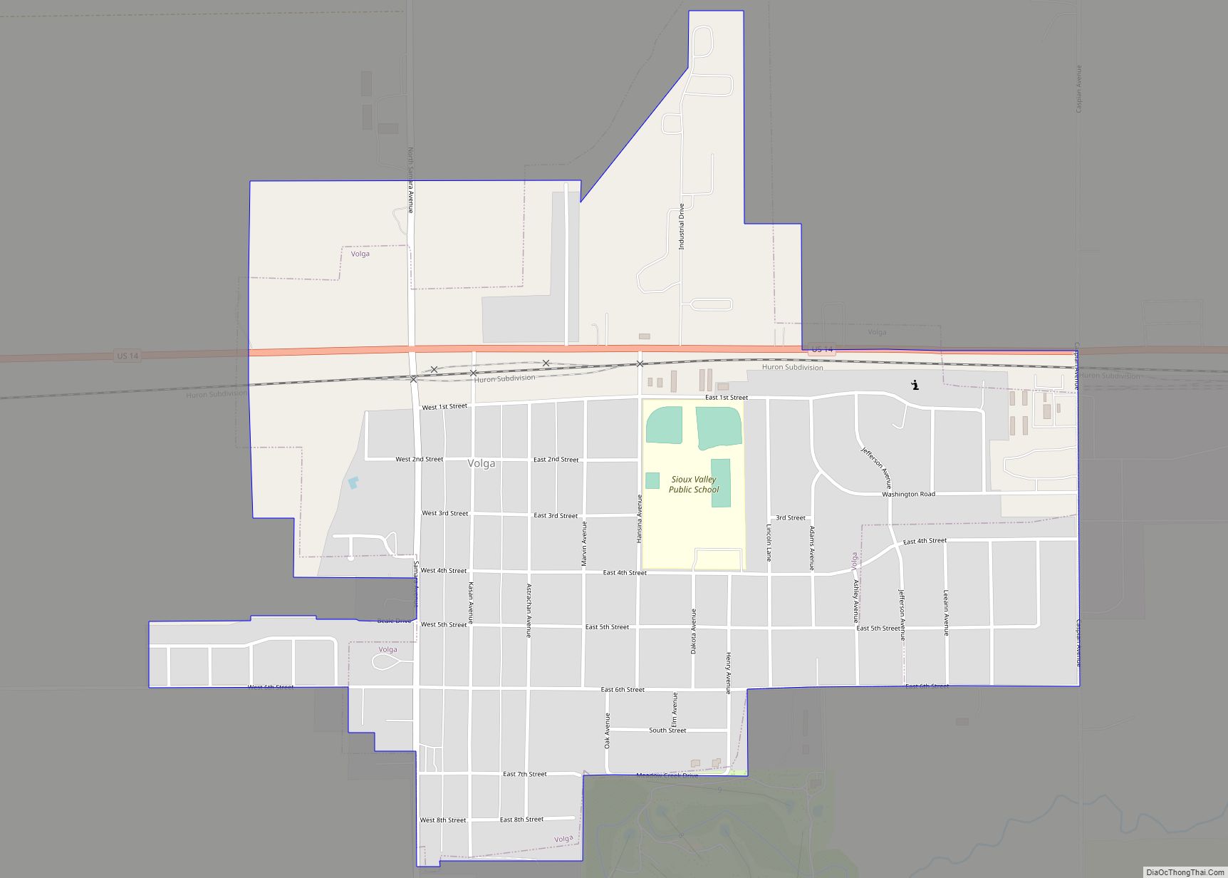 Map of Volga city, South Dakota