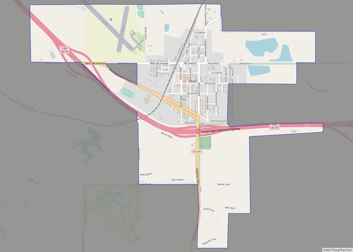 Map of Wall town, South Dakota