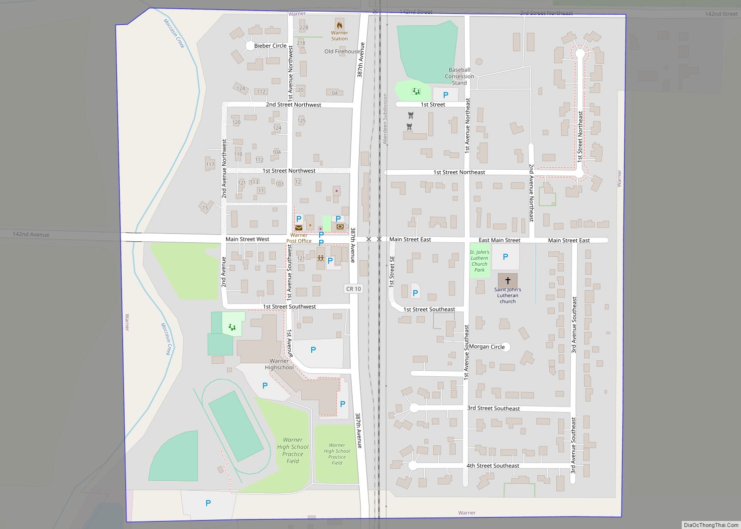 Map of Warner town, South Dakota