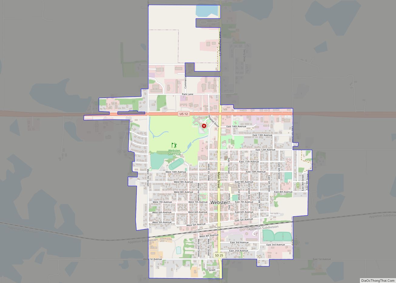 Map of Webster city, South Dakota