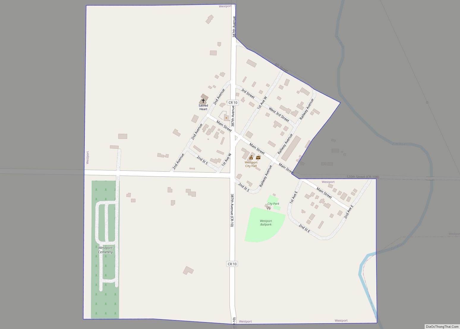 Map of Westport town, South Dakota