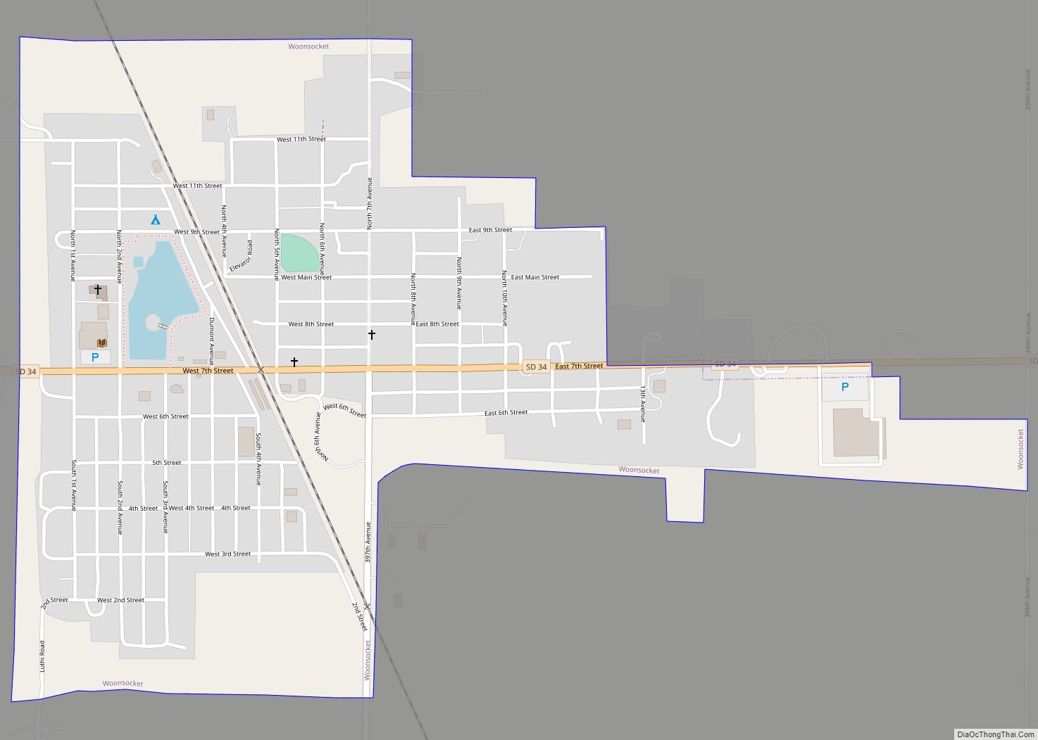 Map of Woonsocket city, South Dakota