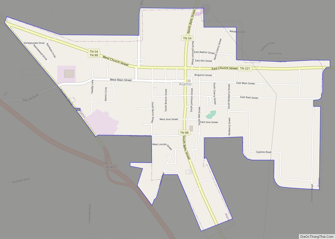 Map of Alamo town, Tennessee