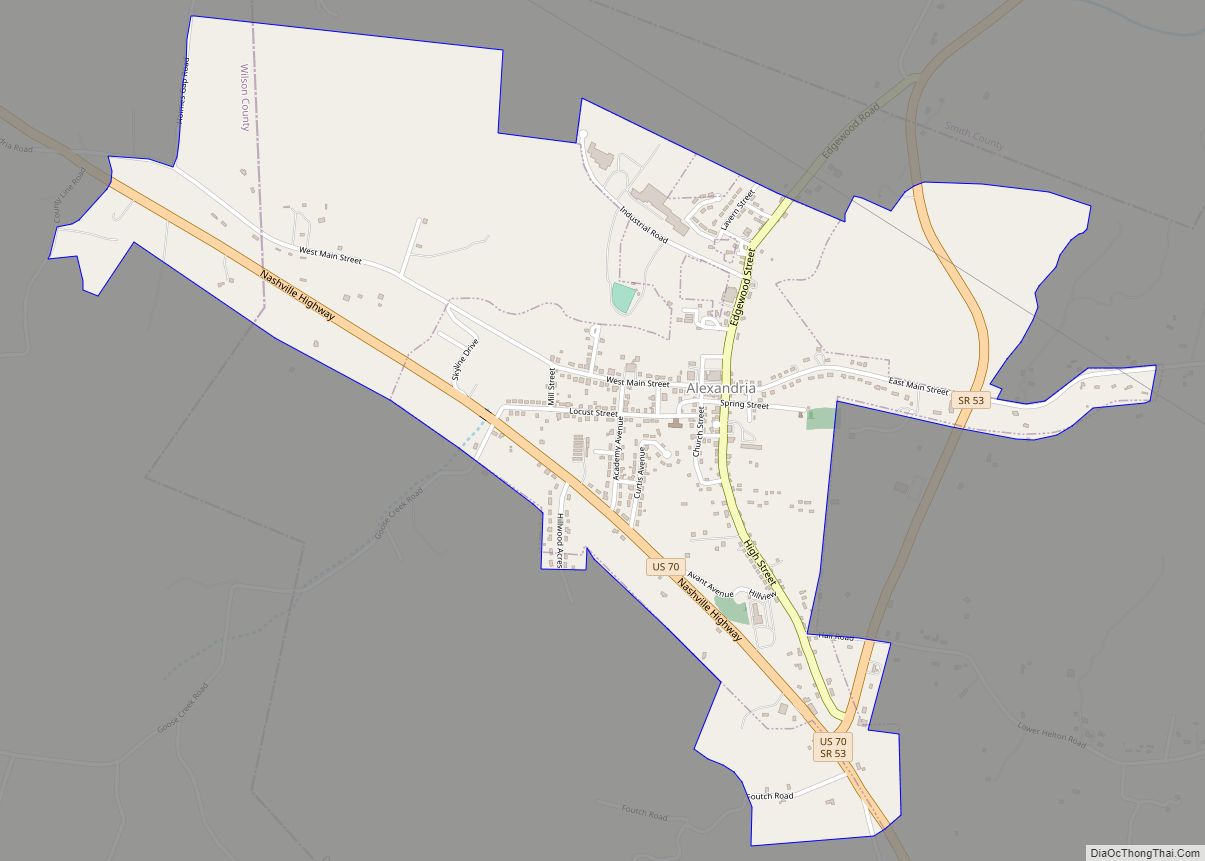 Map of Alexandria town, Tennessee
