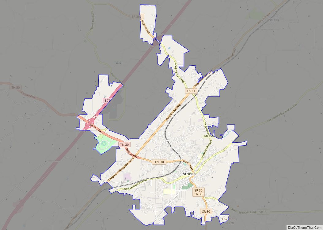 Map of Athens city, Tennessee