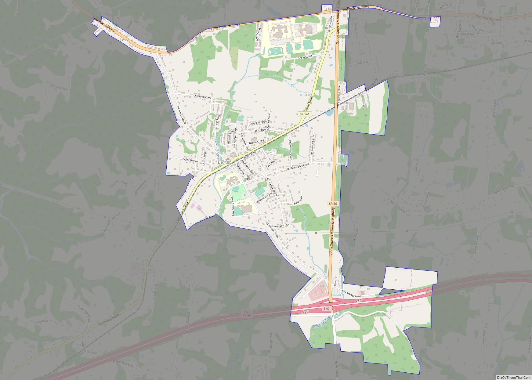 Map of Baxter town, Tennessee