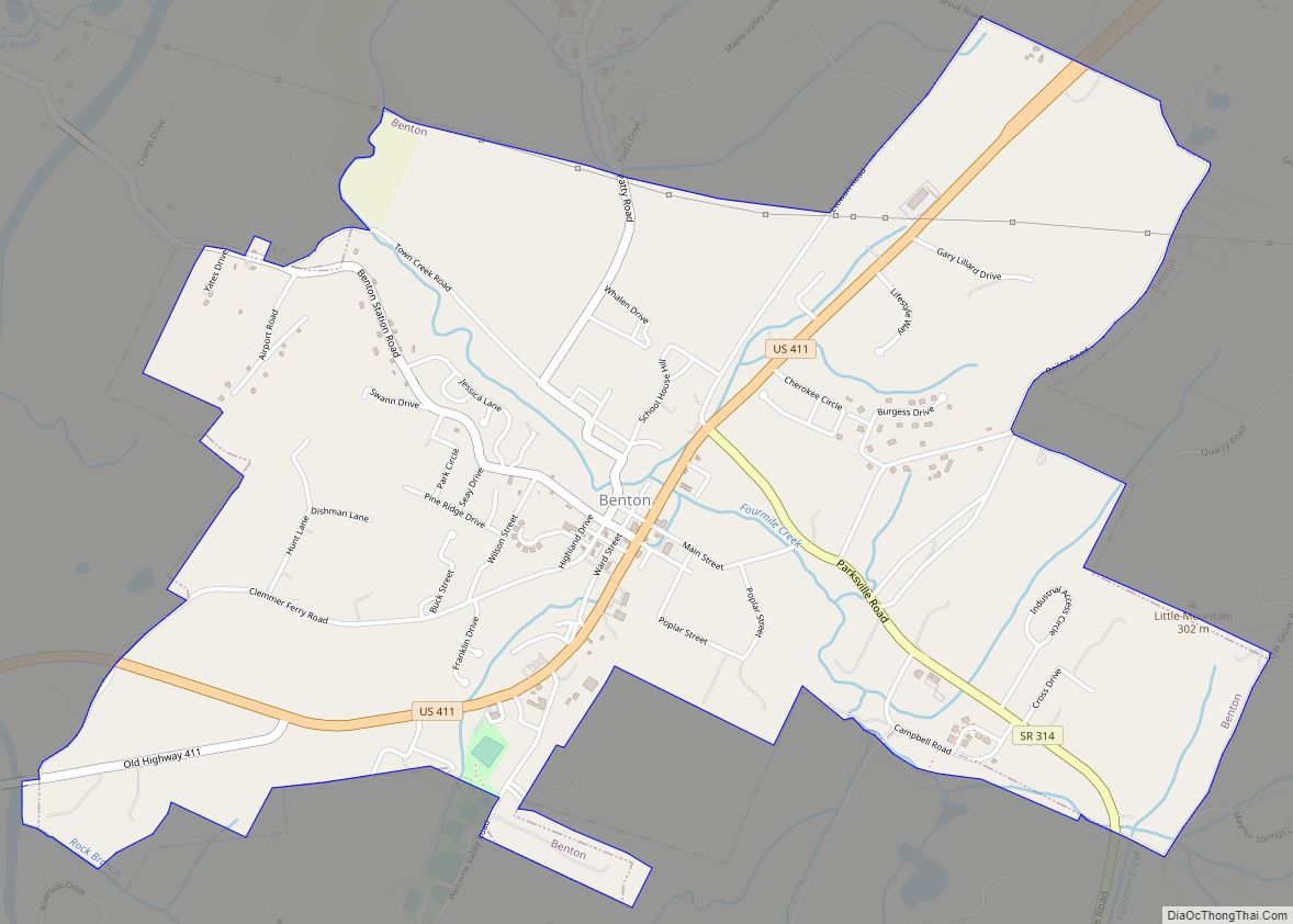Map of Benton town, Tennessee