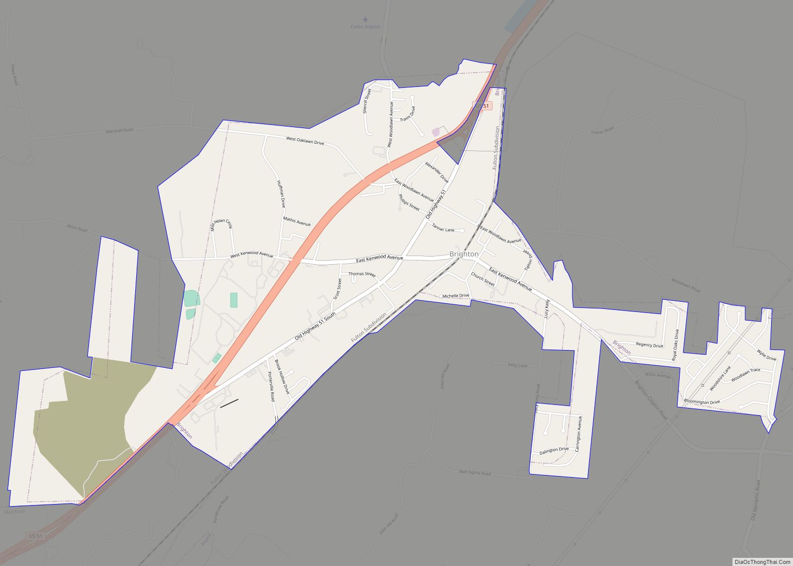 Map of Brighton town, Tennessee