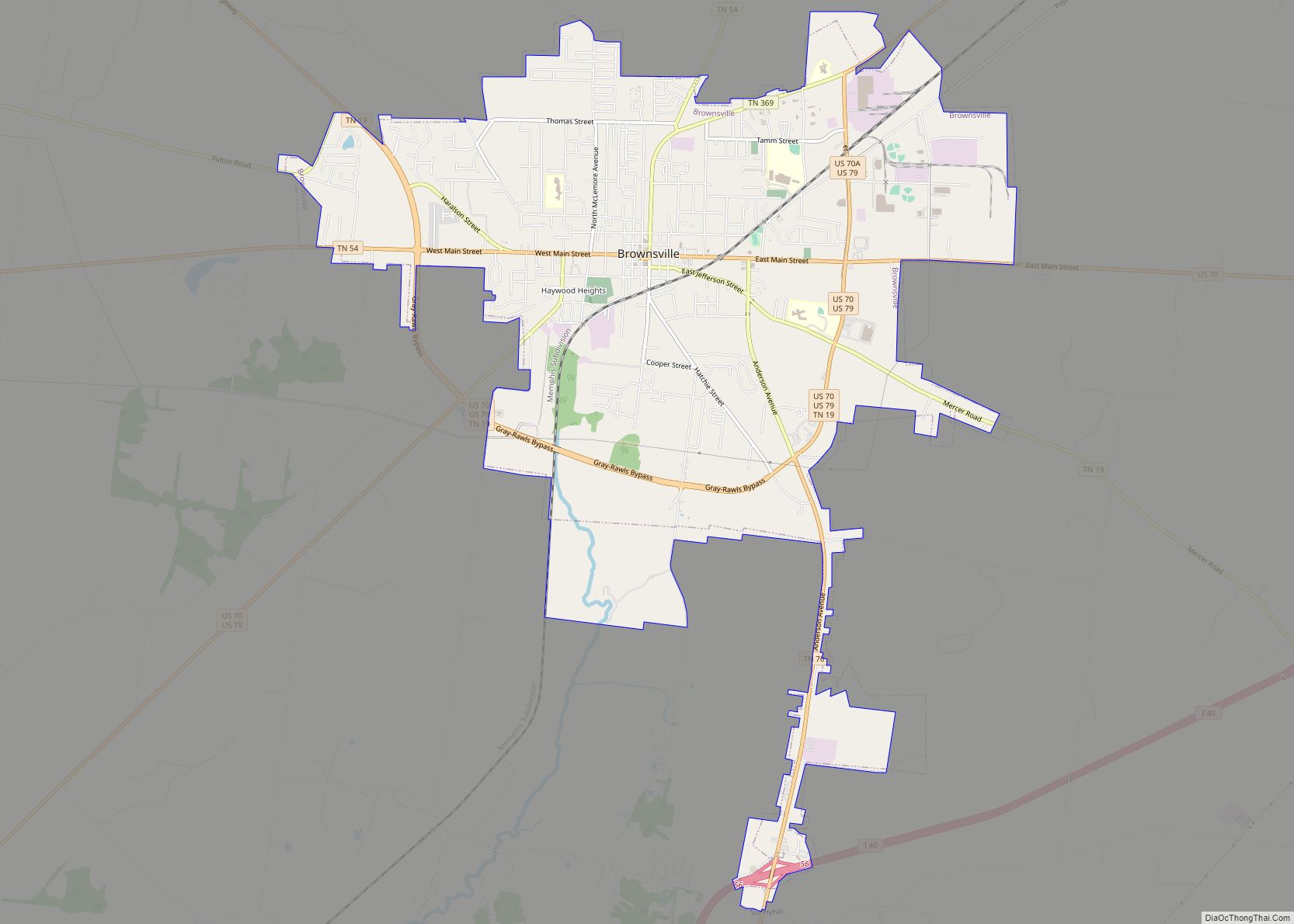 Map of Brownsville city, Tennessee