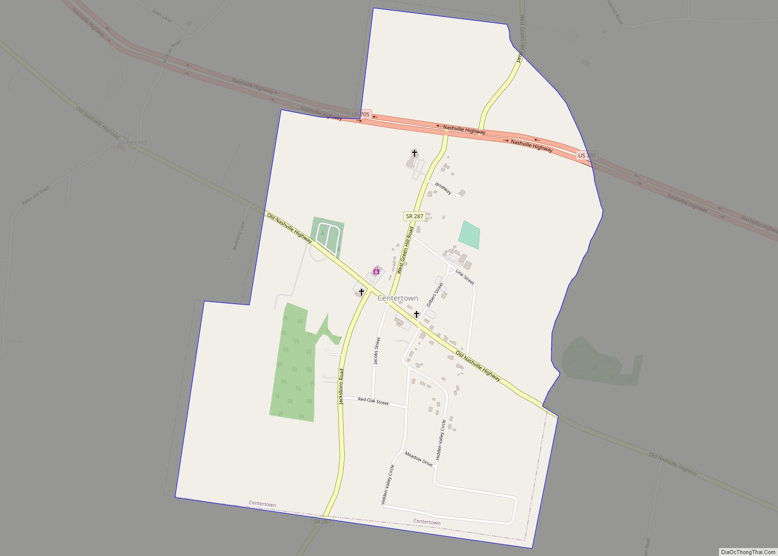 Map of Centertown town, Tennessee