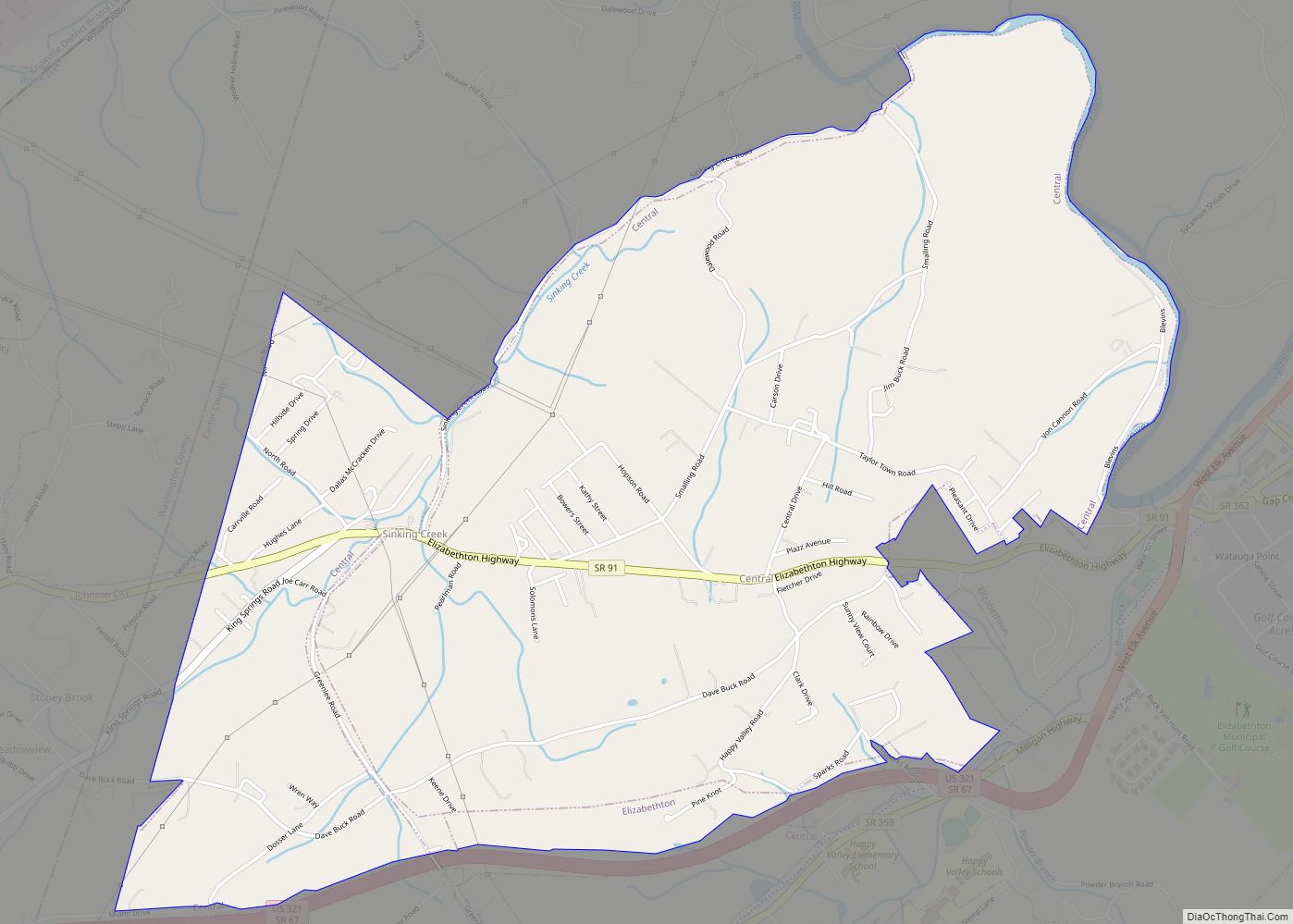 Map of Central CDP, Tennessee