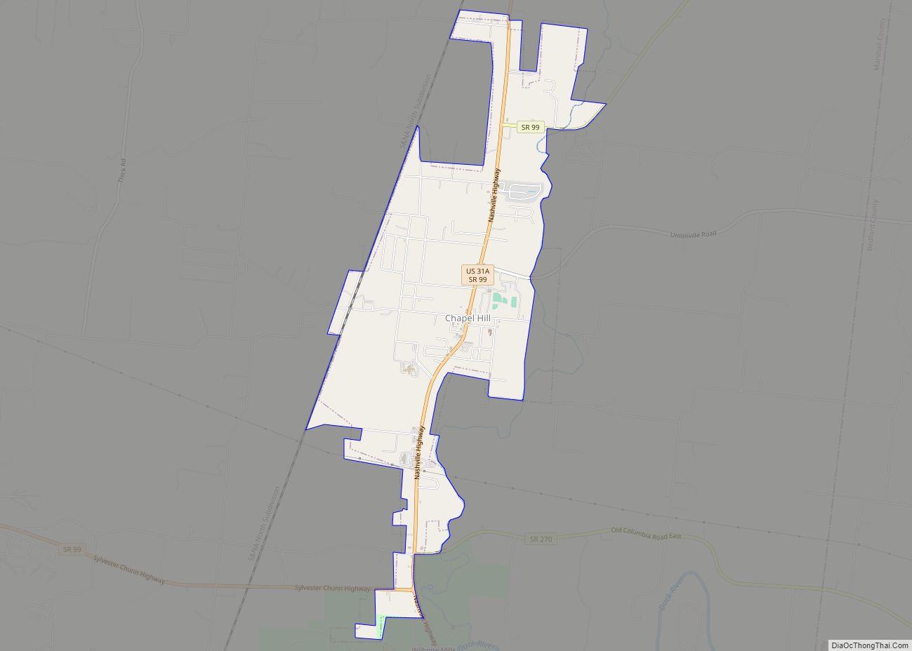 Map of Chapel Hill town, Tennessee