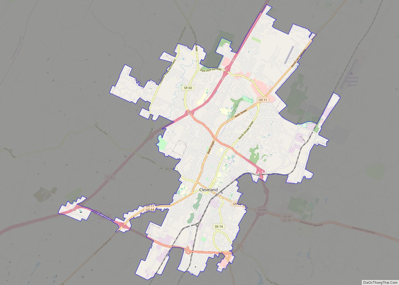 Map of Cleveland city, Tennessee