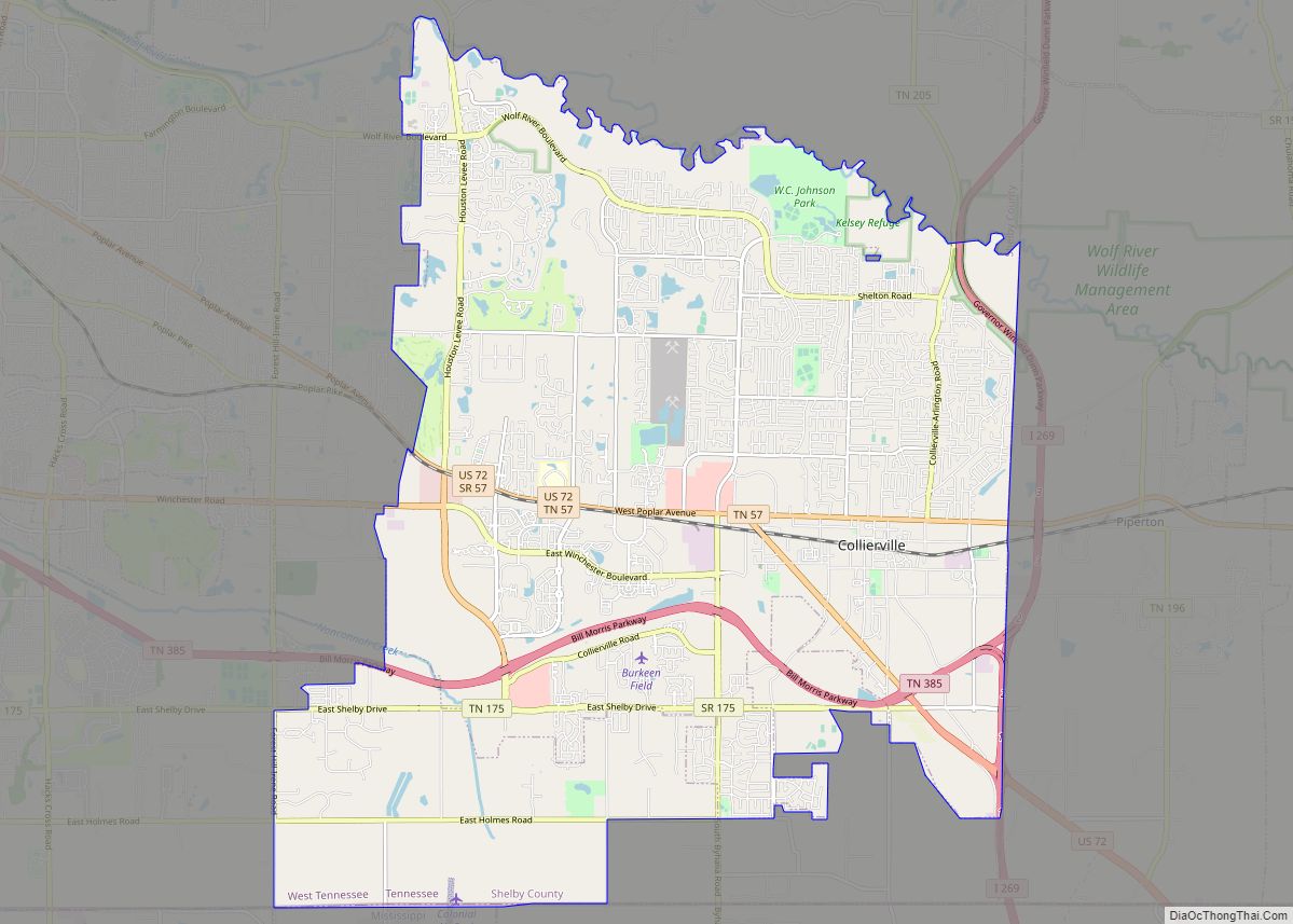 Map of Collierville town, Tennessee