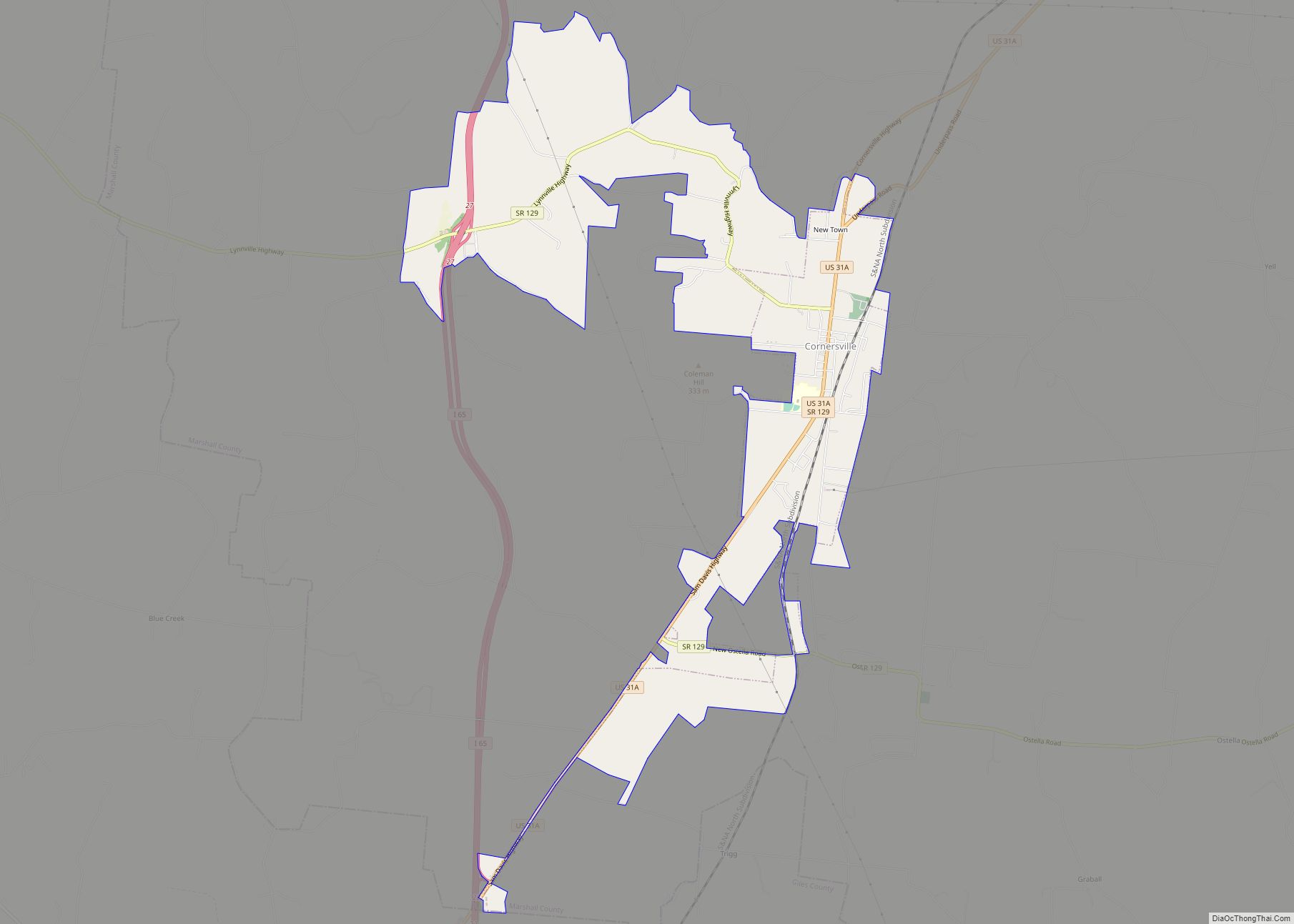 Map of Cornersville town
