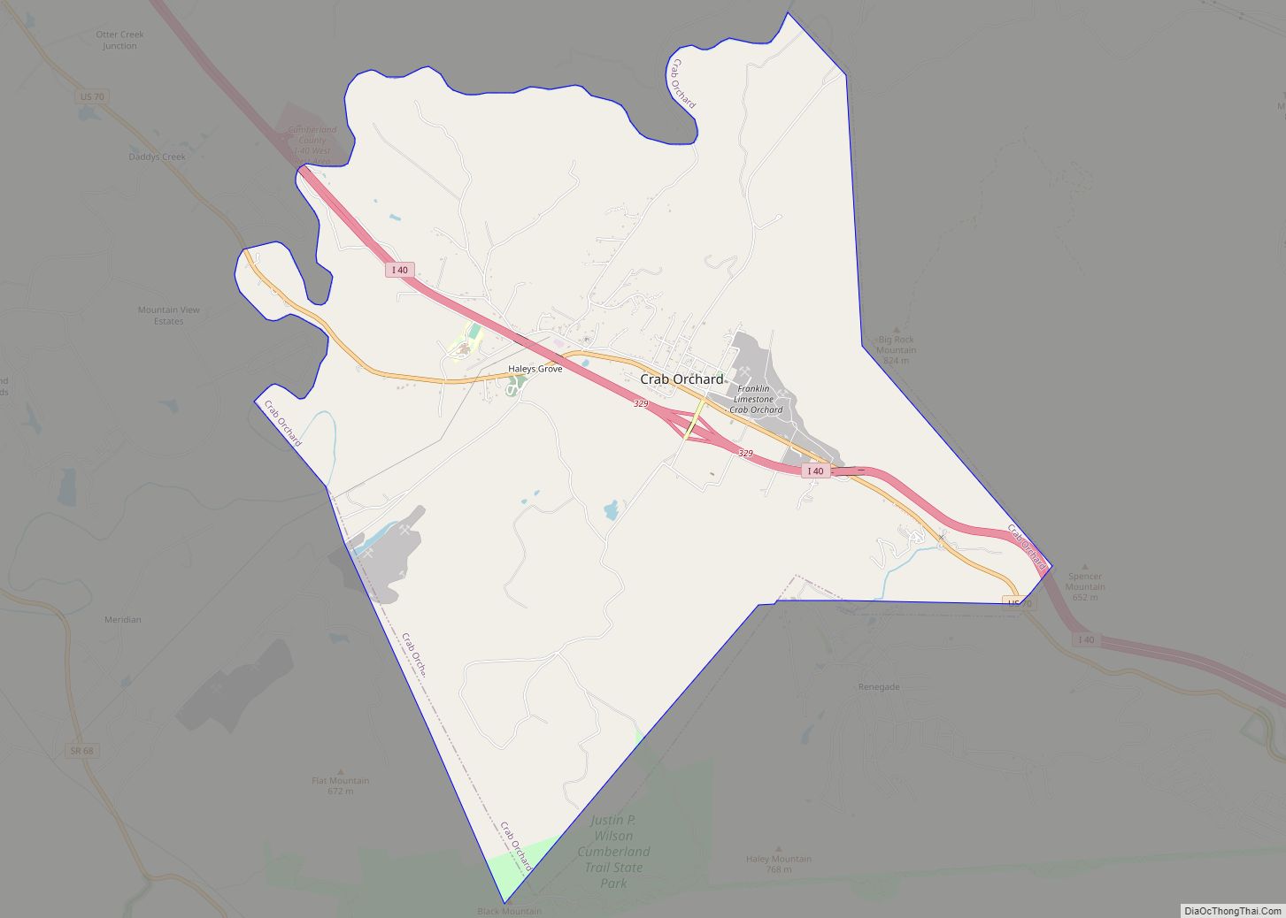 Map of Crab Orchard city, Tennessee