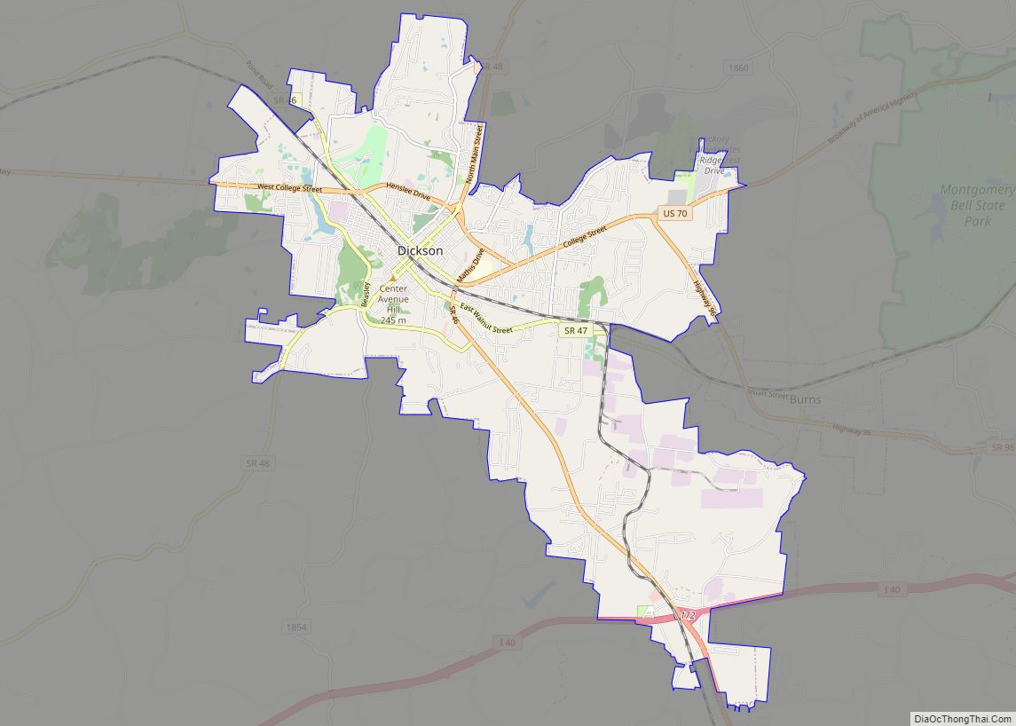 Map of Dickson city, Tennessee